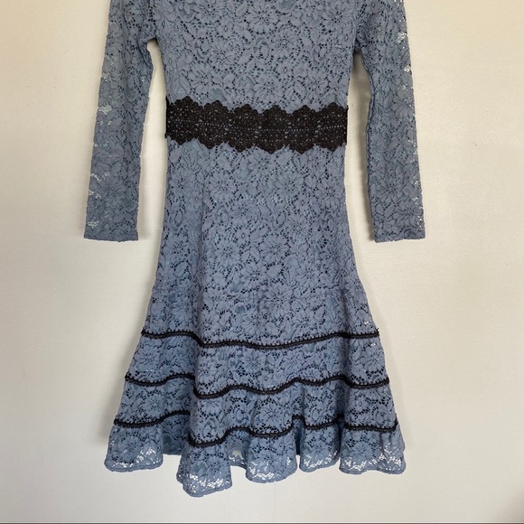 Metisu Blue Hollow Cutout Lace Swing Midi Dress Blue Sz Small - Picture 3 of 12